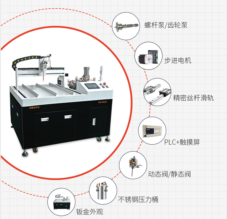 AB two component glue automatic potting machine – Shenzhen Xunbo Technology-多功能非標螺絲機_全自動視覺螺絲機_大型鎖螺絲機廠家